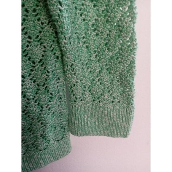 Talbots Green & White Open Crochett Knit Cotton Pullover Sweater size 0X Petite - Picture 8 of 10
